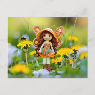 Cartes Pour Fêtes Annuelles Fée au crochet avec fleurs de pissenlit