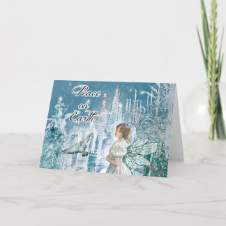 Cartes Pour Fêtes Annuelles Fée, Château, Colombe Paix sur Terre Noël
