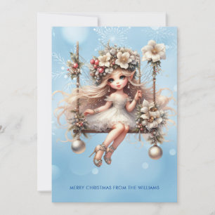 Cartes Pour Fêtes Annuelles Fée de Noël sur Blue Snowflake Arrière - plan