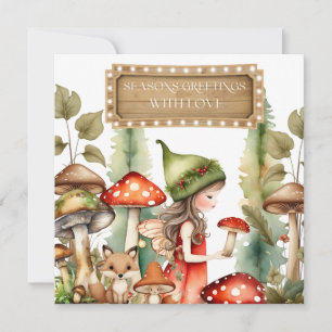 Cartes Pour Fêtes Annuelles Fée des enfants en bois dans les champignons Noël