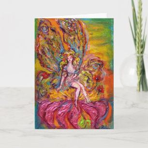 Cartes Pour Fêtes Annuelles FÉE DES FLEURS SUR L'IRIS ROSE fantaisie
