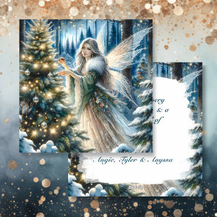 Cartes Pour Fêtes Annuelles Fée et sapin de Noël dans la forêt enchantée