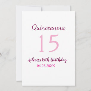 Cartes Pour Fêtes Annuelles Fée rose 15e anniversaire simple moder quinceanera
