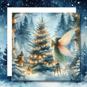 Cartes Pour Fêtes Annuelles Fées Fantaisistes dans un Paysage Hivernal Enchant