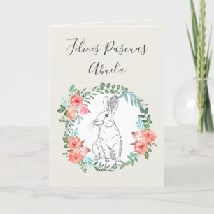 Cartes Pour Fêtes Annuelles Felices Pascuas Bunny Floral Boho Espagnol Iivoire
