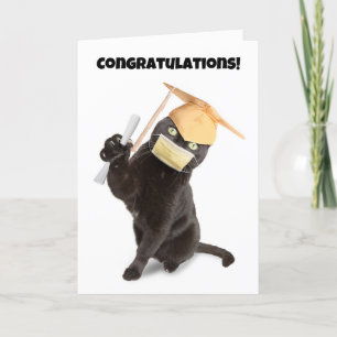 Cartes Pour Fêtes Annuelles Félicitations Chat diplômé en Masque Visage Humour