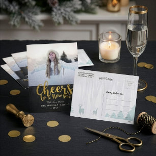 Cartes Pour Fêtes Annuelles Felicitations Photo de Nouvelle Année en Noir & Or