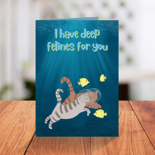 Cartes Pour Fêtes Annuelles Felines profondes Funny Nage Chats Valentines Jour