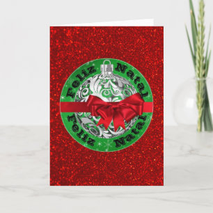 Cartes Pour Fêtes Annuelles Feliz Natal Rouge Vert Argent
