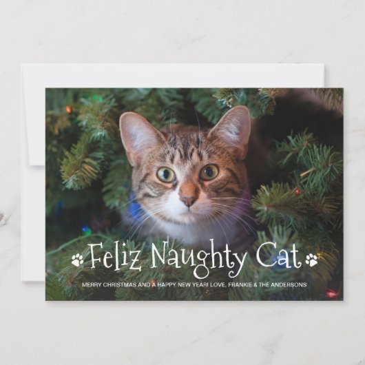 Cartes Pour Fêtes Annuelles Feliz Naughty Chat Funny Personnalisé Photo pour a (Devant)