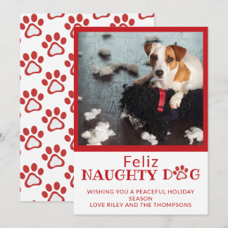 Cartes Pour Fêtes Annuelles Feliz Naughty Dog Red Empreintes de pattes Animaux