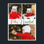 Cartes Pour Fêtes Annuelles Feliz Navidad 3 Photo Joli Noël espagnol<br><div class="desc">Jolie carte postale de Noël Feliz Navidad avec une belle écriture cursive en rouge et vert pour une famille qui parle espagnol. Cette carte de photo famille de vacances moderne comprend un script magnifique en Espanol et votre nom sur 3 photos mignonnes.</div>