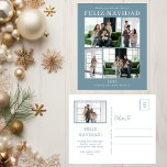 Cartes Pour Fêtes Annuelles Feliz Navidad 5 Photo<br><div class="desc">Cette fabuleuse carte postale de vacances de 5 photos avec "Feliz Navidad!" dans une police CASQUETTE moderne et votre nom de famille et année dans une police traditionnelle nette et nette, en blanc sur bleu poussiéreux, est parfaite pour envoyer à votre famille et vos amis. Tout le monde adorera avoir...</div>