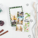 Cartes Pour Fêtes Annuelles Feliz Navidad | Cactus Christmas Photo Collage<br><div class="desc">Souhaitez à vos proches un joyeux Noël avec nos cartes tropicales Feliz Navidad. Palmiers simples aquarelles et cactus incrustés dans des lumières festives. Trois photos collage sur le devant avec photo encadrée complète sur le dos et votre message personnalisé. Ajoutez votre libellé personnalisé à cette conception à l'aide des cases...</div>