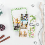 Cartes Pour Fêtes Annuelles Feliz Navidad | Cactus Christmas Photo Collage<br><div class="desc">Souhaitez à vos proches un joyeux Noël avec nos cartes tropicales Feliz Navidad. Palmiers simples aquarelles et cactus incrustés dans des lumières festives. Trois photos collage sur le devant avec photo encadrée complète sur le dos et votre message personnalisé. Ajoutez votre libellé personnalisé à cette conception à l'aide des cases...</div>