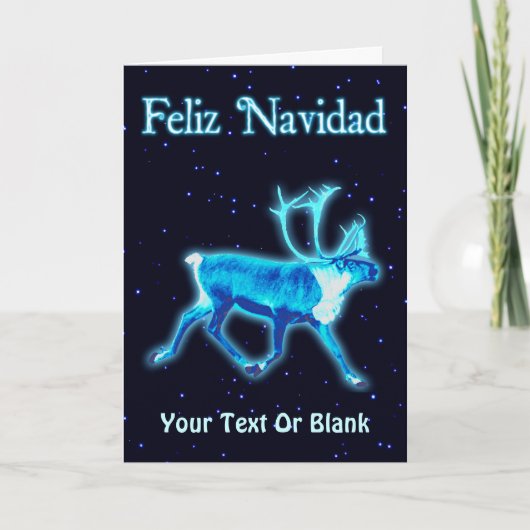 Cartes Pour Fêtes Annuelles Feliz Navidad - Caribou bleu (Reindeer) (Devant)