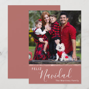 Cartes Pour Fêtes Annuelles Feliz Navidad Custom One Photo Rose Gold