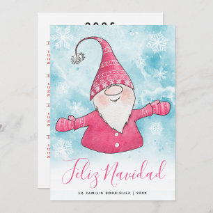 Cartes Pour Fêtes Annuelles Feliz Navidad Espagnol 2025 Calendrier Gnome Rose
