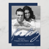 Cartes Pour Fêtes Annuelles Feliz Navidad Espagnol Joyeuses Fêtes {blue} (Devant / Derrière)