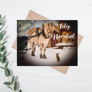 Cartes Pour Fêtes Annuelles Feliz Navidad ferme de Noël avec cheval