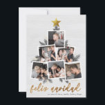 Cartes Pour Fêtes Annuelles Feliz Navidad | Fotos forma del árbol de Navidad<br><div class="desc">Celebra la Navidad con esta moderna tarjeta con foto. Un festivo neño de tarjeta navideña que incluye seis de tus fotos favoritas dispuestas en forma de árbol de Navidad acentuado con ramas de pino dibujadas a mano, piñas, purina dorada de imitación y una estrella dorada sobre un fondo blanco de...</div>