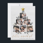 Cartes Pour Fêtes Annuelles Feliz Navidad | Fotos forma del árbol de Navidad<br><div class="desc">Celebra la Navidad con esta moderna tarjeta con foto. Un festivo neño de tarjeta navideña que incluye seis de tus fotos favoritas dispuestas en forma de árbol de Navidad acentuado con ramas de pino dibujadas a mano, piñas, purina dorada de imitación y una estrella dorada sobre un fondo blanco de...</div>