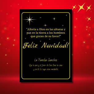 Cartes Pour Fêtes Annuelles Feliz Navidad Golden & Black Luke 2:14 Verse