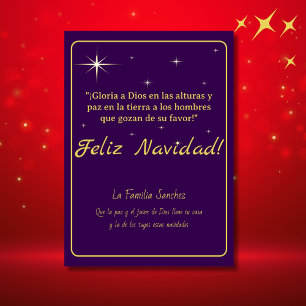 Cartes Pour Fêtes Annuelles Feliz Navidad Golden & Purple Luke 2:14 Verse
