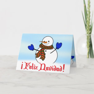 Cartes Pour Fêtes Annuelles Feliz Navidad - Happy Snowman avec Blue Mittens