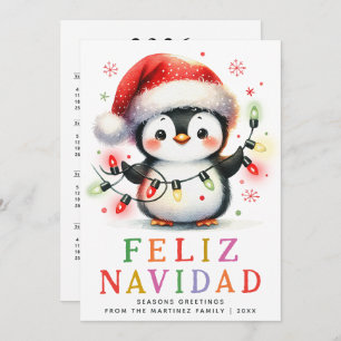 Cartes Pour Fêtes Annuelles Feliz Navidad Penguin, couleur, Noël espagnol