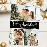 Cartes Pour Fêtes Annuelles Feliz Navidad Photo Collage<br><div class="desc">Cette fabuleuse 3 photo de carte de vacances avec "Feliz Navidad!" dans une police de caractères de script moderne et votre nom de famille et année dans une police de caractères casquettes traditionnelle et nette, en blanc sur noir avec un dos assorti, est parfaite pour envoyer à votre famille et...</div>
