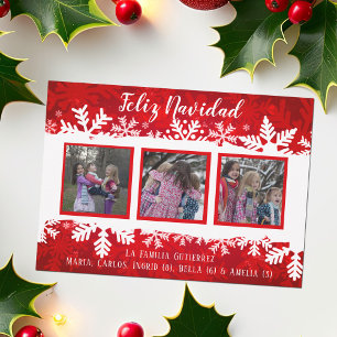 Cartes Pour Fêtes Annuelles Feliz Navidad Red Snowflake 3 Photo Festive Famill