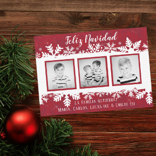 Cartes Pour Fêtes Annuelles Feliz Navidad   Red Snowflake 3 Photo Rojo