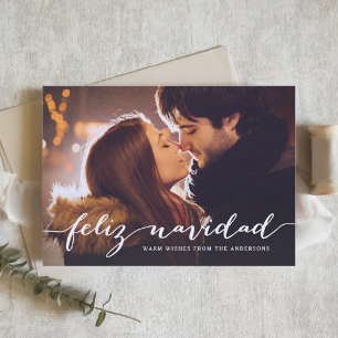 Cartes Pour Fêtes Annuelles Feliz Navidad Rustic Script Photo de Noël