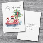 Cartes Pour Fêtes Annuelles Feliz Navidad Santa Claus<br><div class="desc">Feliz Navidad Santa Claus Beach Carte de Noël. "Feliz Navidad" (le mot espagnol pour Noël) prend une tournure amusante avec cette carte de vacances unique avec un Père Noël décontracté en lunettes de soleil, se prélassant dans un flotteur flamand rose dans l'océan. Parfait pour envoyer des voeux de vacances balnéaires,...</div>