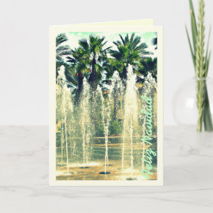 Cartes Pour Fêtes Annuelles Feliz Navidad Vintage Tropical Palms & Fontaine