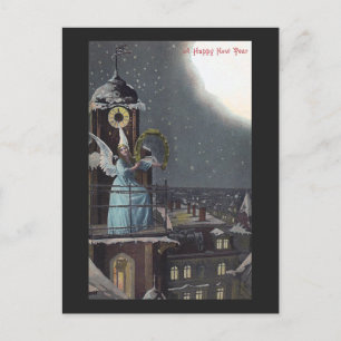 Cartes Pour Fêtes Annuelles Femme ailée sur le clocher Vintage Nouvel An