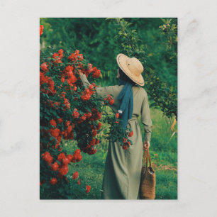Cartes Pour Fêtes Annuelles Femme au chapeau de paille et robe verte