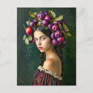 Cartes Pour Fêtes Annuelles Femme avec des raisins et une couronne de prunes