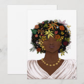 Cartes Pour Fêtes Annuelles Femme avec un afro à fleurs (Devant / Derrière)