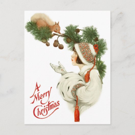Cartes Pour Fêtes Annuelles Femme Befriends Squirel à l'heure de Noël (Devant)
