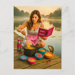 Cartes Pour Fêtes Annuelles Femme cuisinant un appât scintillant pour les pois