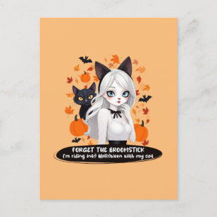 Cartes Pour Fêtes Annuelles Femme d'Anime avec chat noir.