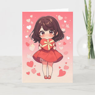 Cartes Pour Fêtes Annuelles Femme de Chibi Kawaii avec coeur