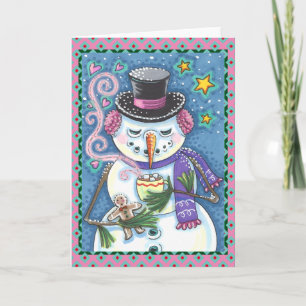 CARTES POUR FÊTES ANNUELLES FEMME DE NEIGE, GINGERPREAD MAN, CHOCOLAT CHAUD MU