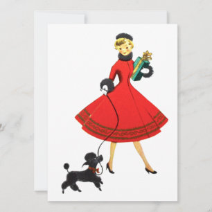 Cartes Pour Fêtes Annuelles Femme de Noël rétro vintage avec caniche