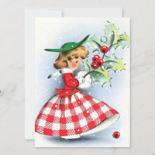 Cartes Pour Fêtes Annuelles Femme de Noël rétro vintage avec Holly Berry