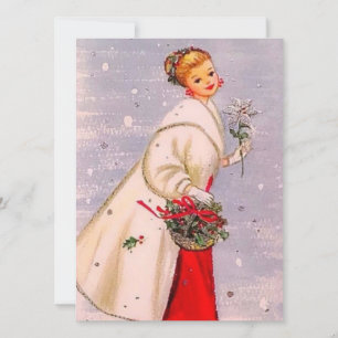 Cartes Pour Fêtes Annuelles Femme de Noël rétro vintage avec panier
