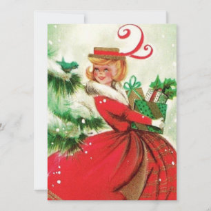 Cartes Pour Fêtes Annuelles Femme de Noël rétro vintage avec présentateurs