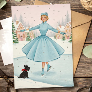 Cartes Pour Fêtes Annuelles Femme de Noël Rétro Vintage Avec Scotty Dog